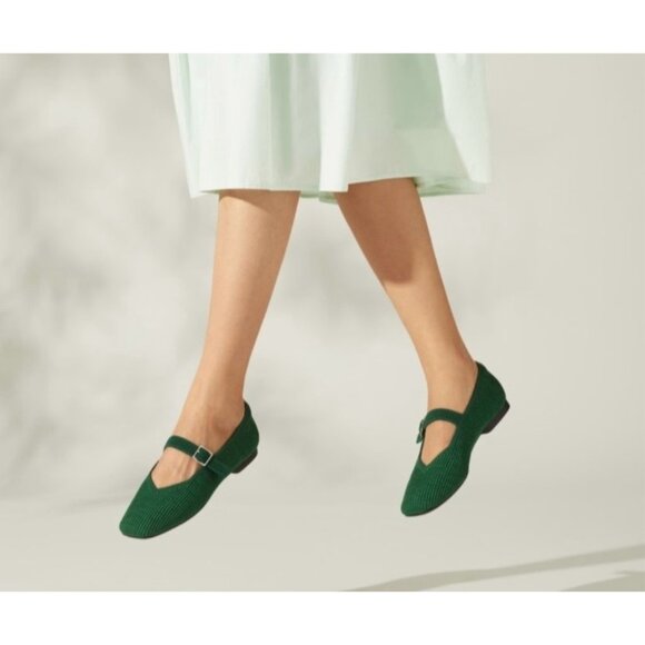 VIVAIA square toed Mary Jane Margot adjustable instep strap for comfy fit Green - Picture 1 of 10